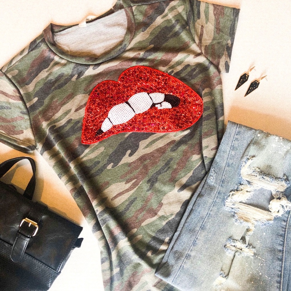 Camo Sequin Kisses Tee
